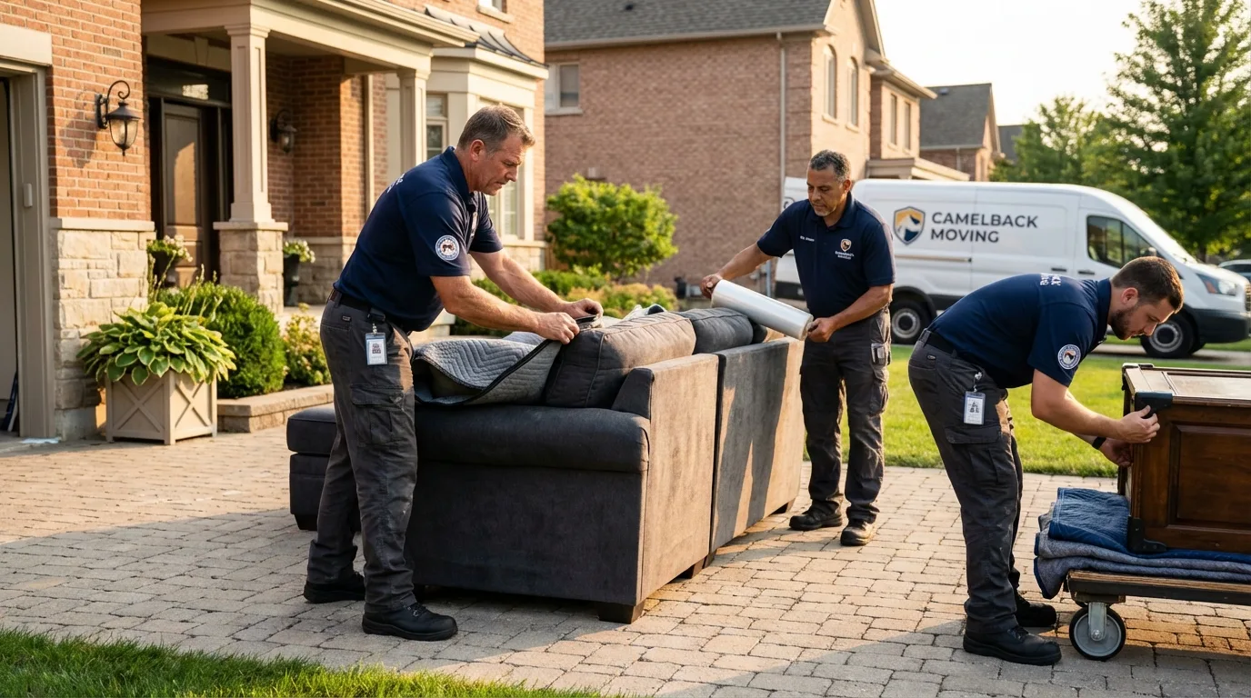 Large estate moving crew wrapping furniture in Medford, OK