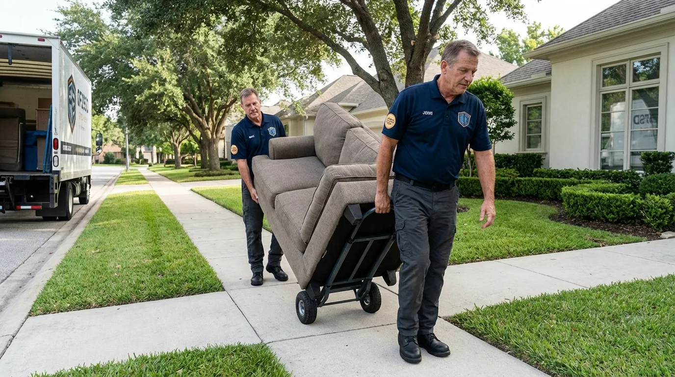 Local residential moving crew loading furniture in Medford, OK