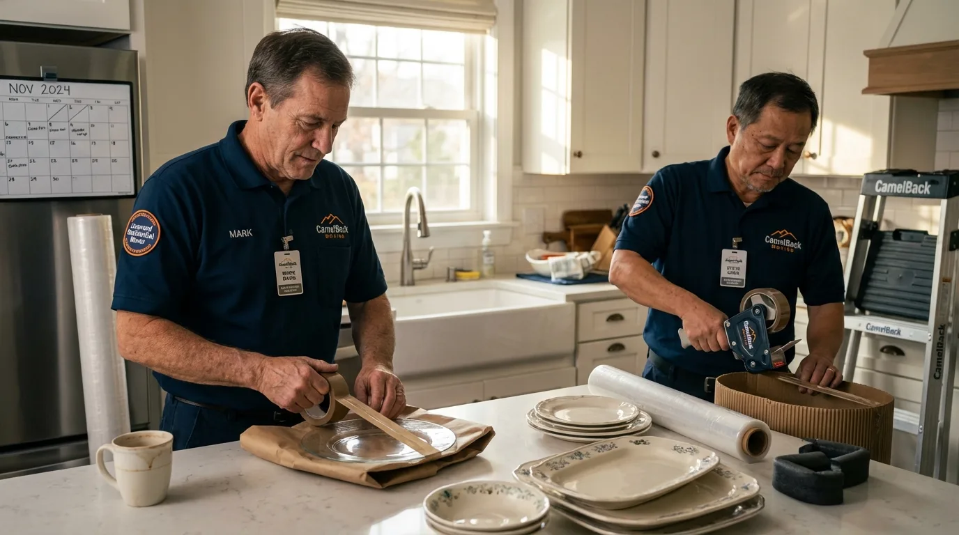 Professional crew packing kitchen dishware in Medford, OK