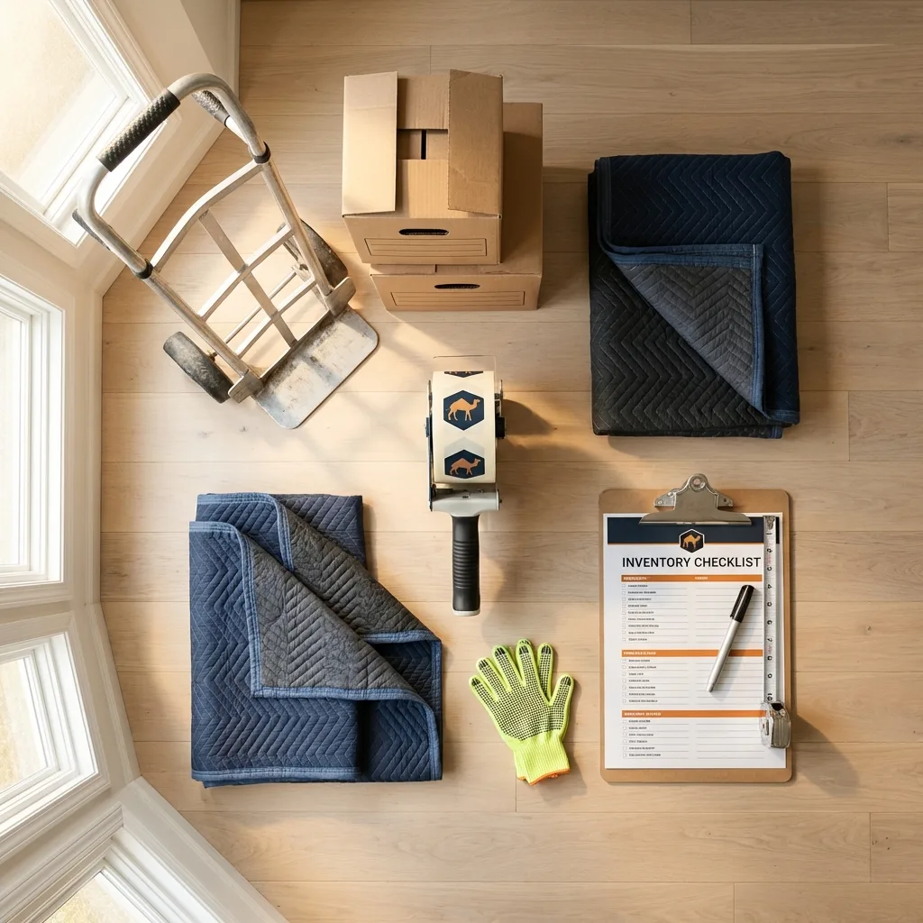 Professional moving supplies and packing materials layout for Medford residential relocations